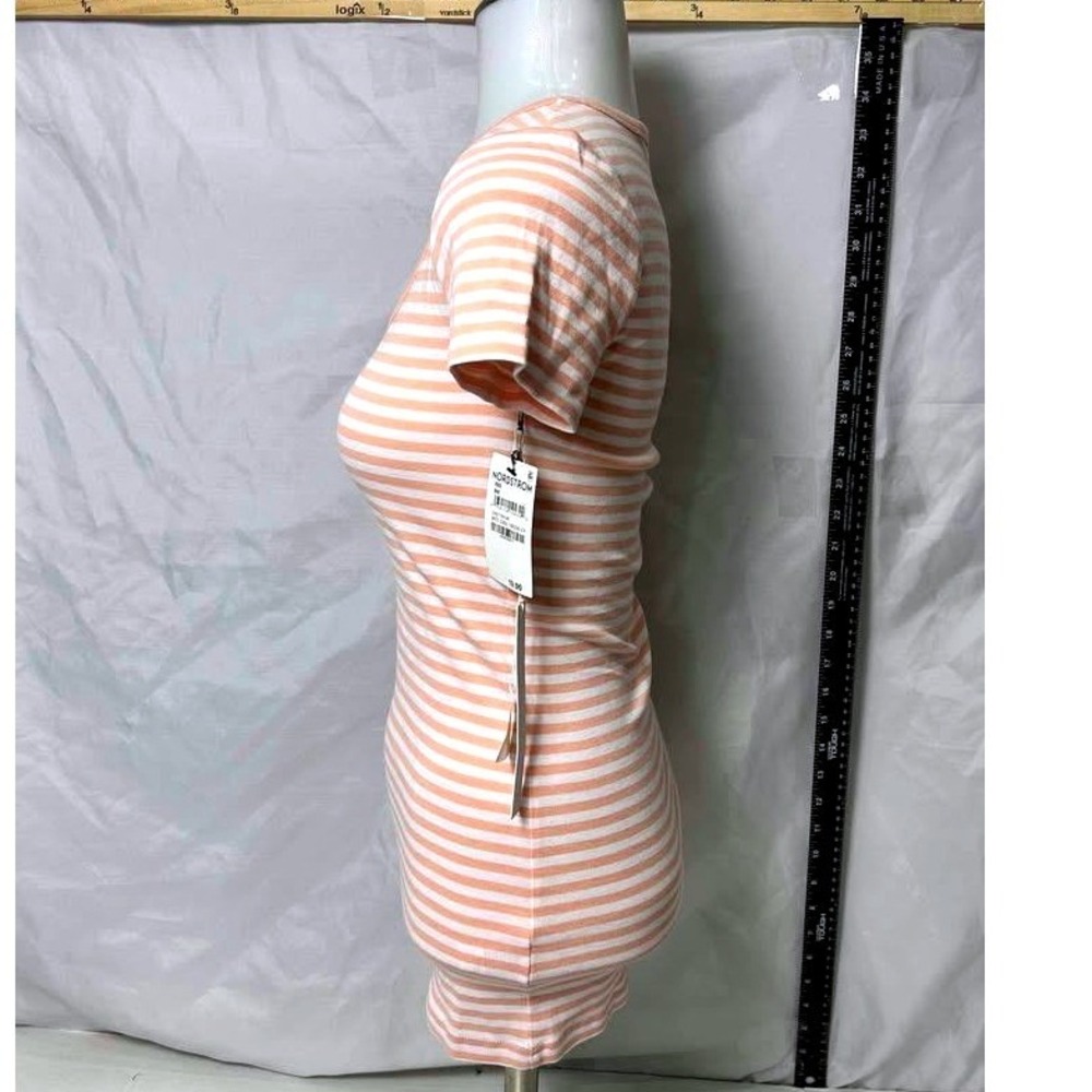 Caslon ~‎ Size XXS ~ White/Coral Striped Scoop Neck Ribbed Cotton Tee ~ NWT - Picture 9 of 10